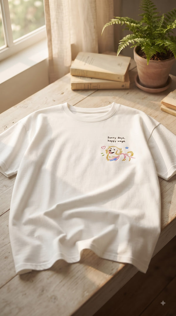 "Sunny Days, Happy Dogs" Golden Retriever Cute Hand-Drawn Graphic Tee