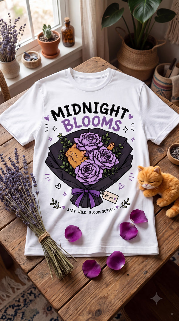 Midnight Blooms Cat Graphic Tee