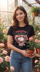 Dreaming in Roses Cat Graphic Tee