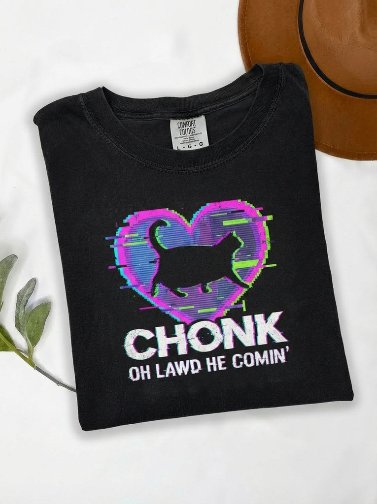 Chonk Cat Meme T-Shirt "Oh Lawd He Comin"