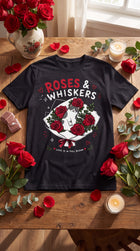 Roses & Whiskers Cat Graphic Tee