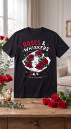 Roses & Whiskers Cat Graphic Tee