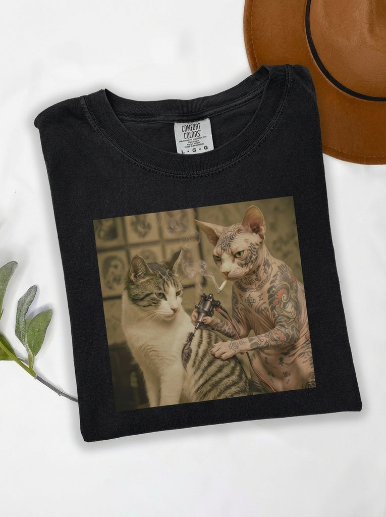 Tattoo Cat Graphic T-Shirt