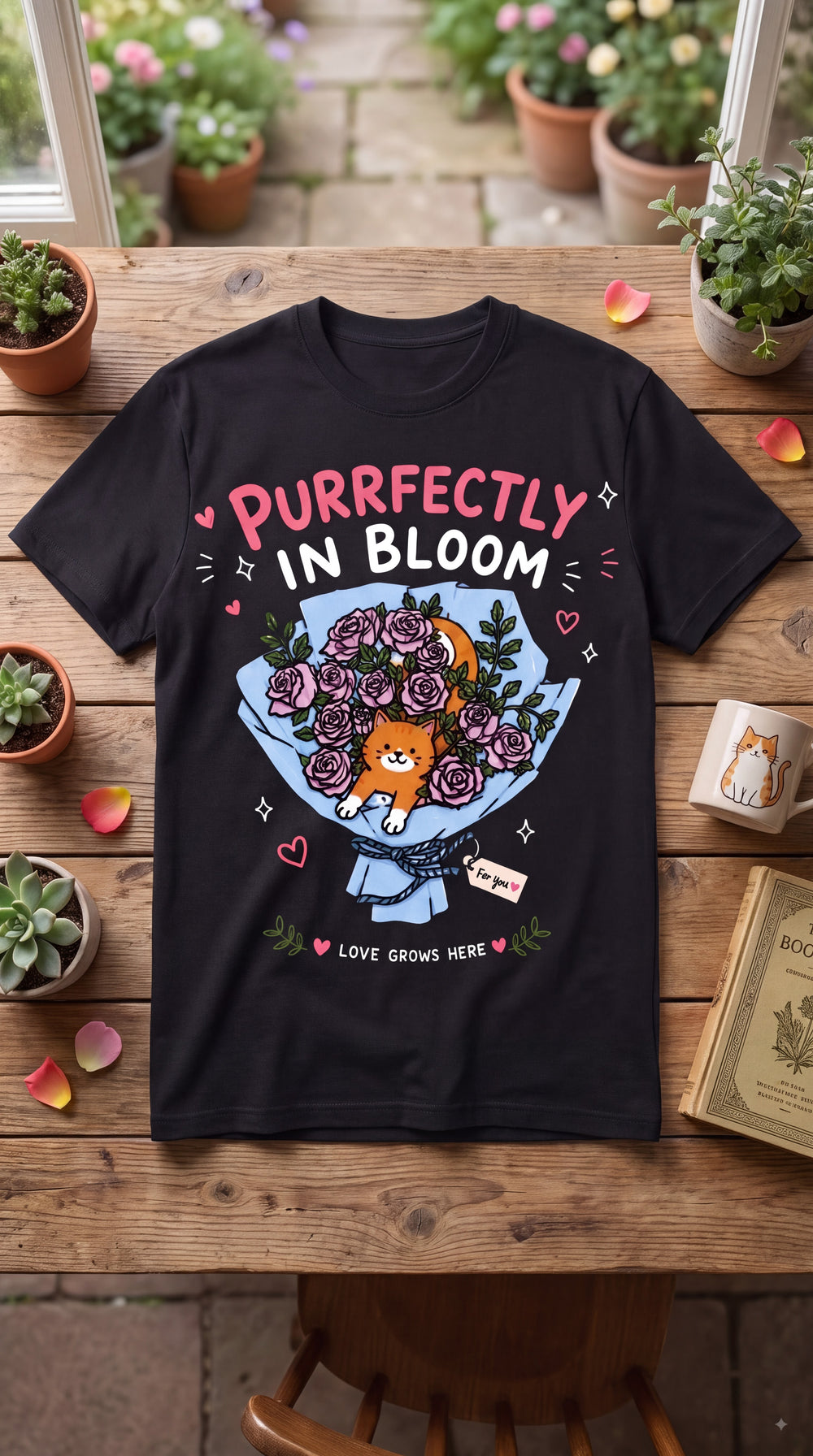 Purrfectly in Bloom Cat Graphic Tee