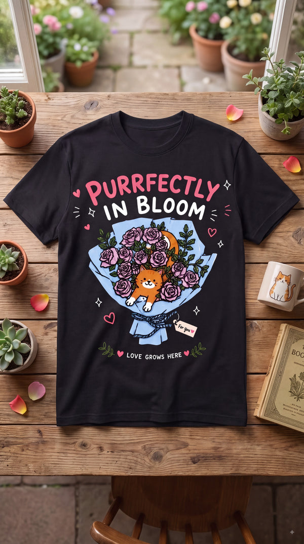 Purrfectly in Bloom Cat Graphic Tee