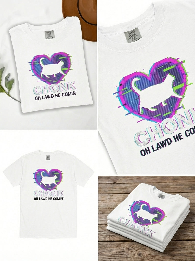 Chonk Cat Meme T-Shirt "Oh Lawd He Comin"