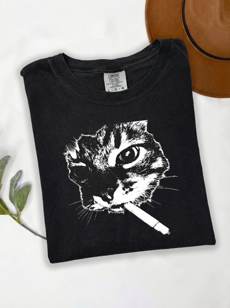 Smoking cat t shirt