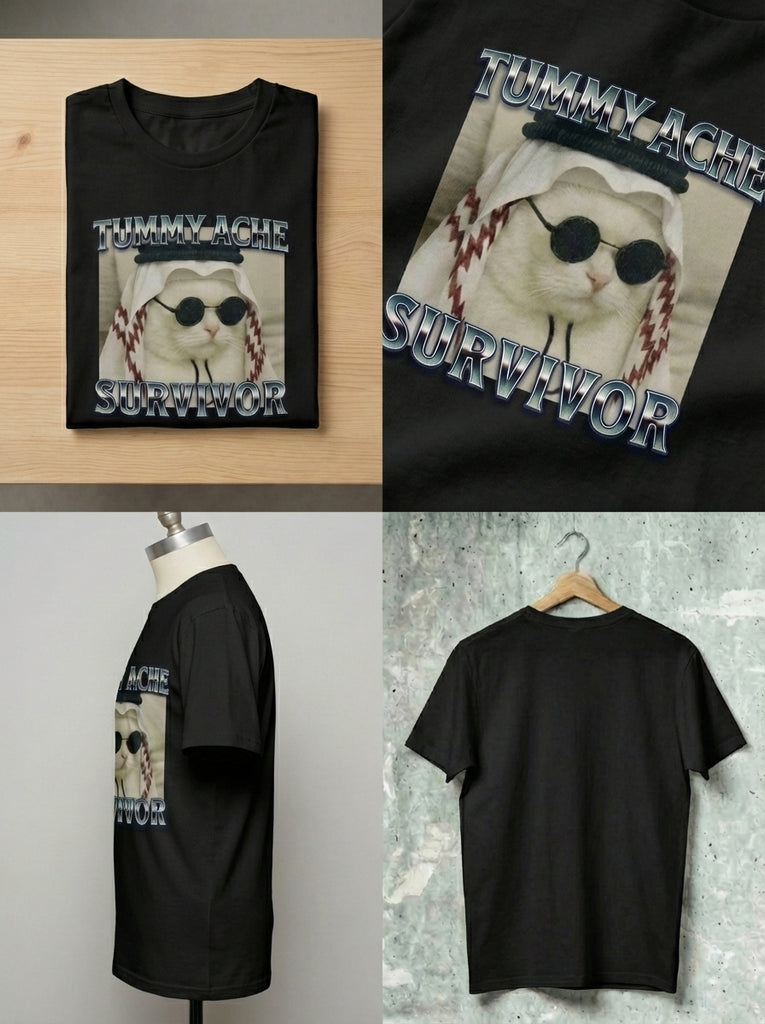 Unisex Cat Graphic T-Shirt "Tummy Ache Survivor"