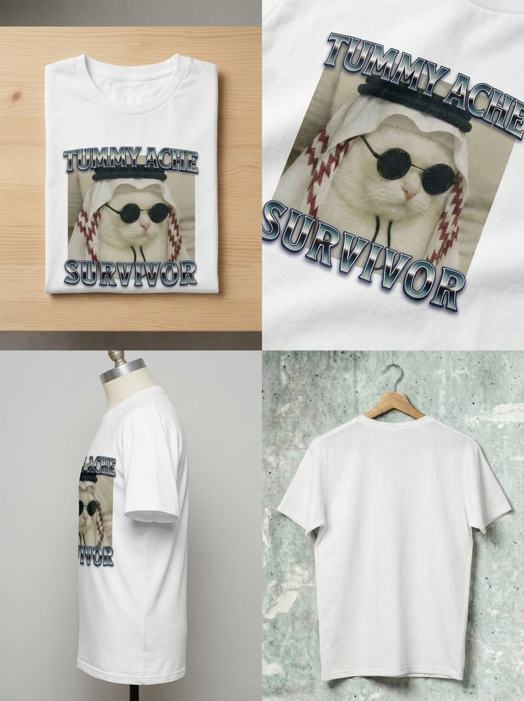 Unisex Cat Graphic T-Shirt "Tummy Ache Survivor"