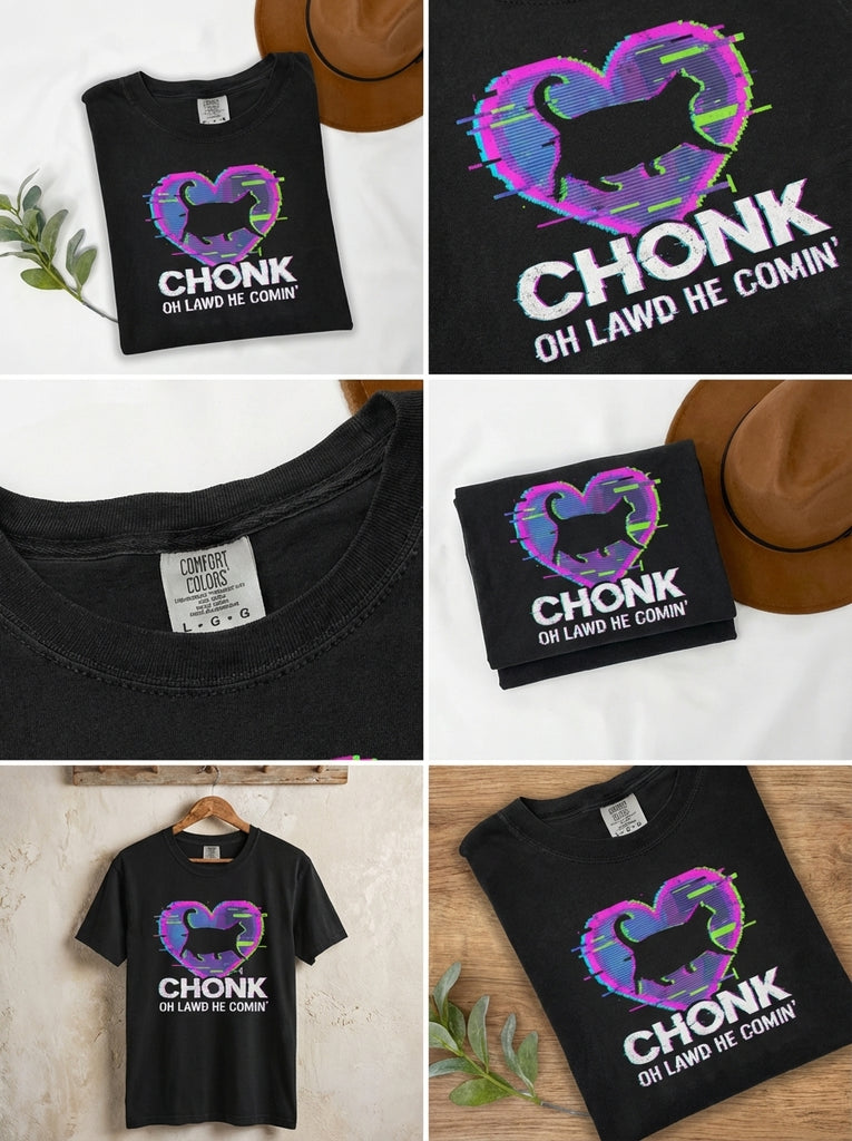 Chonk Cat Meme T-Shirt "Oh Lawd He Comin"